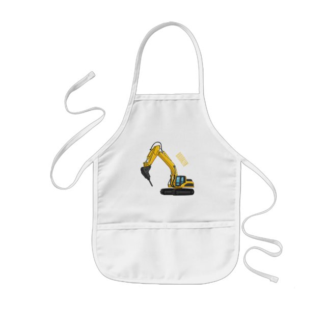 Breaker excavator cartoon illustration kids' apron (Front)