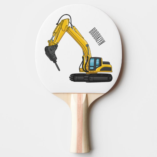 Breaker excavator cartoon illustration ping pong paddle (Front)