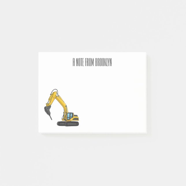 Breaker excavator cartoon illustration post-it notes (Front)