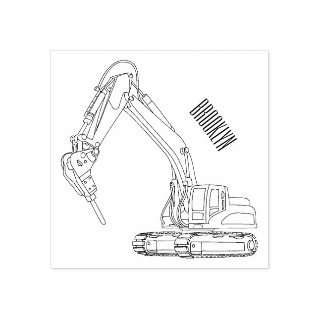 Breaker excavator cartoon illustration rubber stamp (Imprint)
