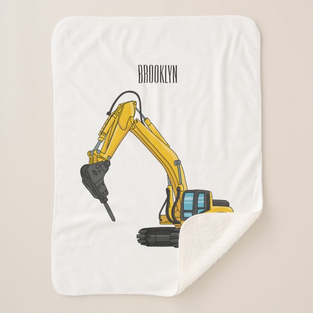 Breaker excavator cartoon illustration sherpa blanket (Front)