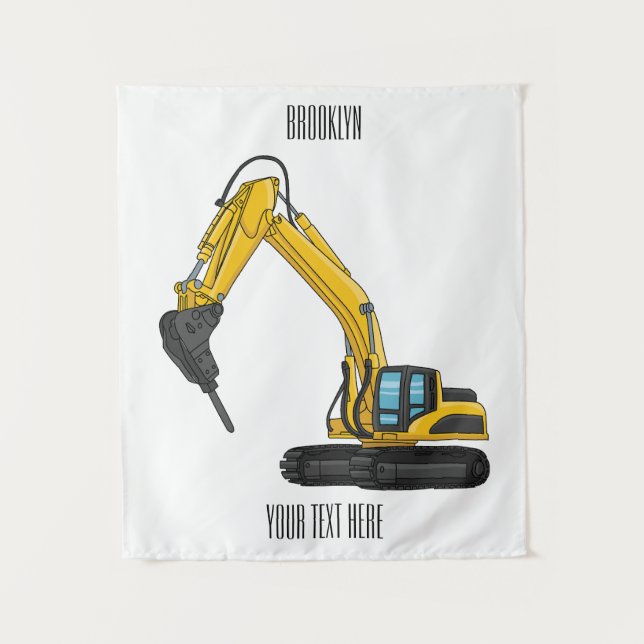 Breaker excavator cartoon illustration  tapestry (Front)