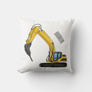 Breaker excavator cartoon illustration throw pillow