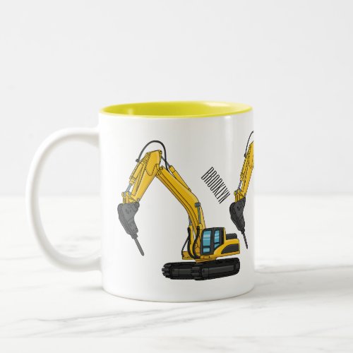 Breaker excavator cartoon illustration Two_Tone coffee mug