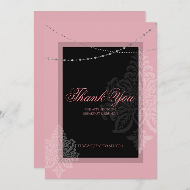 Breakfast and brunch pink and black invitation (Front/Back)