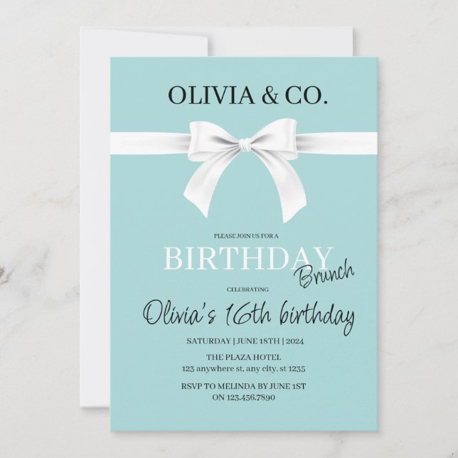 Breakfast at Tiffany's Birthday brunch invitation (Front)