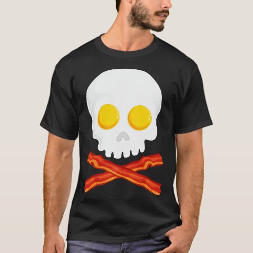 Breakfast Bacon Cross bones and Egg Skull T_Shirt