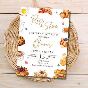 Breakfast Birthday Rise and Shine Brunch Party Invitation