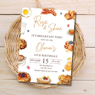 Breakfast Birthday Rise and Shine Brunch Party Invitation