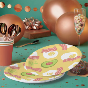 Breakfast Bliss: Hand-Drawn Avocado, Bacon & Egg  Paper Plates