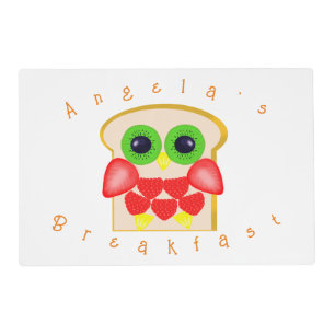 Breakfast bread and colorful owl fruits placemat