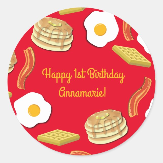 Breakfast Brunch Birthday Party Kids Classic Round Sticker (Front)