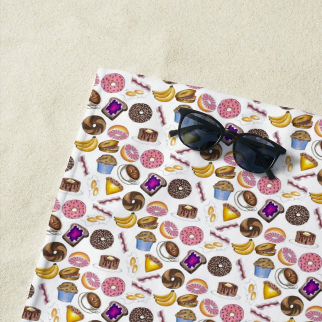 Breakfast Brunch Food Bagel Donut Toast Eggs Bacon Beach Towel (In Situ)