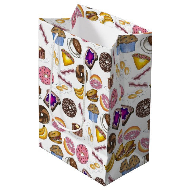 Breakfast Brunch Food Bagel Donut Toast Eggs Bacon Medium Gift Bag (Front Angled)
