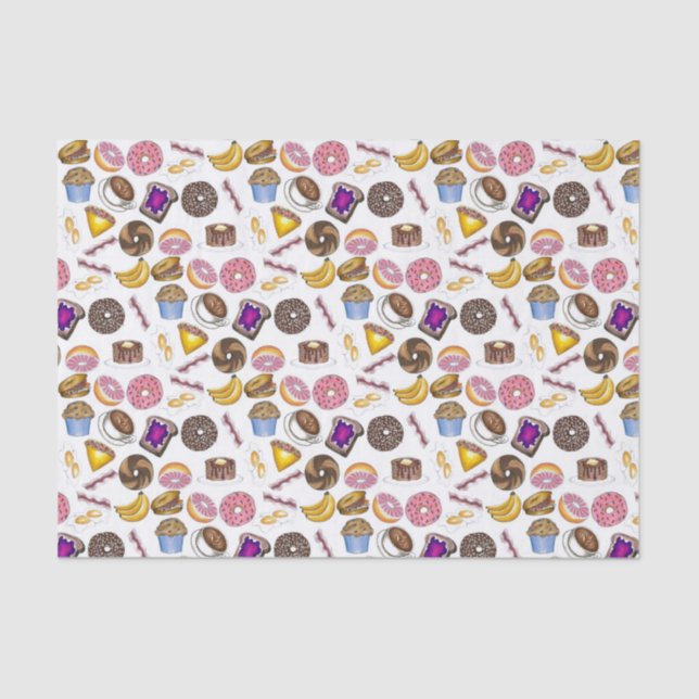 Breakfast Brunch Food Bagel Donut Toast Eggs Bacon Tissue Paper (Front)