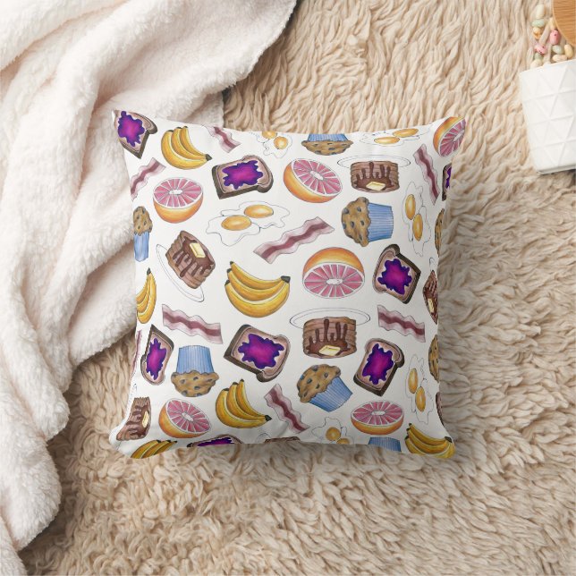 Breakfast Brunch Food Eggs Toast Bananas Pancakes Throw Pillow (Blanket)