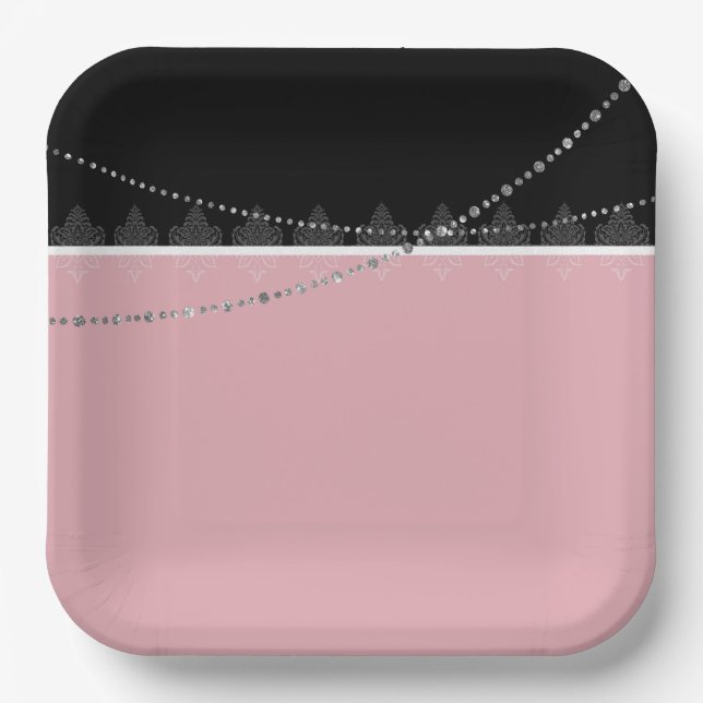 Breakfast & Brunch Pink and black Paper Plates (Front)