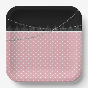 Breakfast &brunch pink & black white polka dots paper plates
