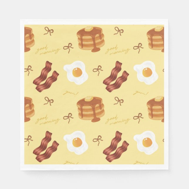 Breakfast Brunch Theme Bacon Eggs Pancakes Pattern Napkins (Front)