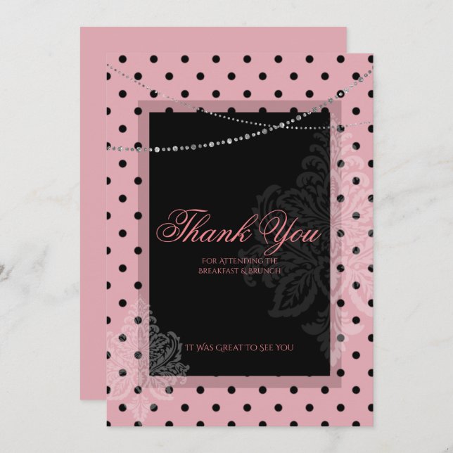 Breakfast brunch with dots pink thank you card (Front/Back)