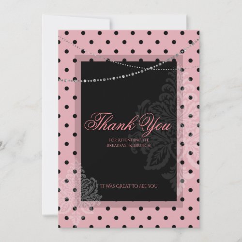 Breakfast brunch with dots pink thank you card