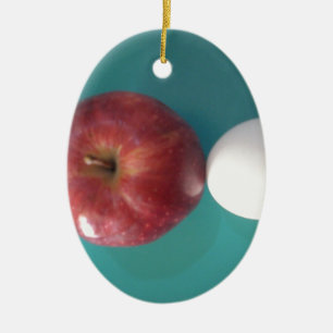 Breakfast Buddies: Two Eggs $an Apple Still Life Ceramic Ornament