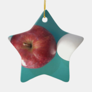 Breakfast Buddies: Two Eggs $an Apple Still Life Ceramic Ornament