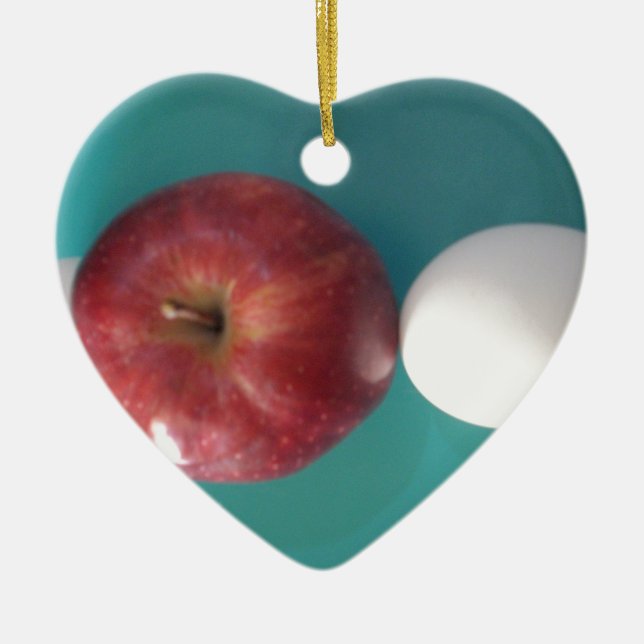 Breakfast Buddies: Two Eggs $an Apple Still Life Ceramic Ornament (Front)
