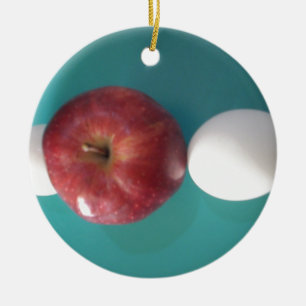 Breakfast Buddies: Two Eggs $an Apple Still Life Ceramic Ornament