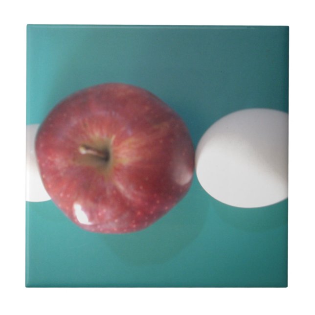 Breakfast Buddies: Two Eggs $an Apple Still Life Ceramic Tile (Front)