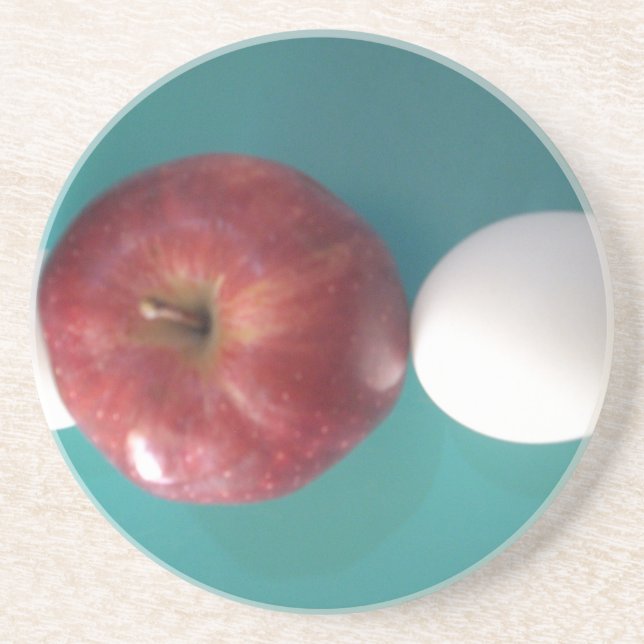 Breakfast Buddies: Two Eggs $an Apple Still Life Sandstone Coaster (Front)