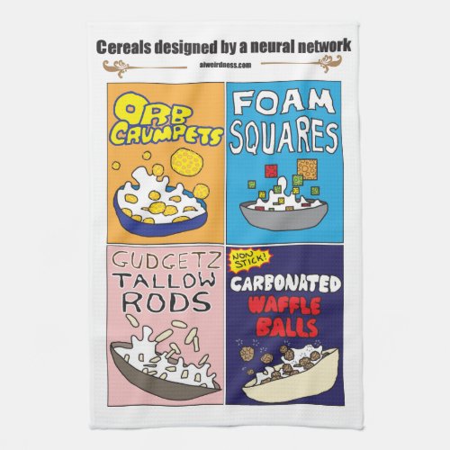 Breakfast cereals by AI Weirdness _ Kitchen Towels