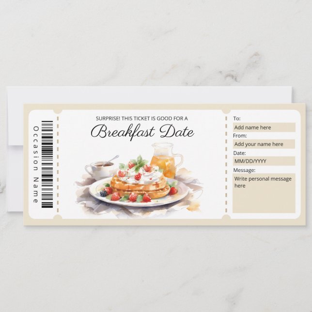  Breakfast Date Gift Voucher, Breakfast Coupon Invitation (Front)