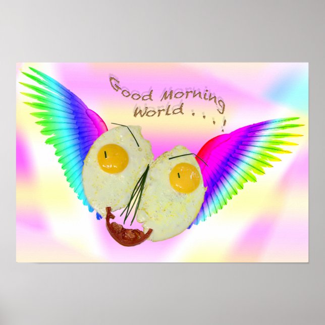 BREAKFAST EGG FACE FLYING WITH RAINBOW COLOURS POSTER (Front)