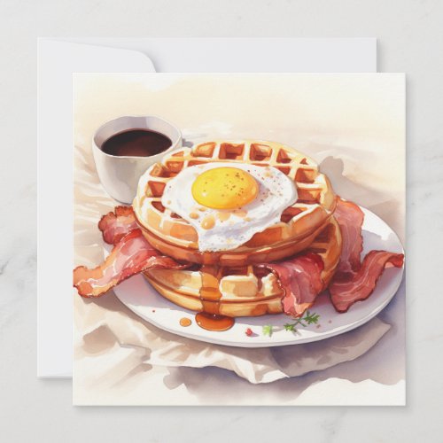 Breakfast Egg Waffle Bacon Coffee Food Foodie Holiday Card