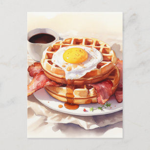 Breakfast Egg Waffle Bacon Coffee Food Foodie Holiday Postcard
