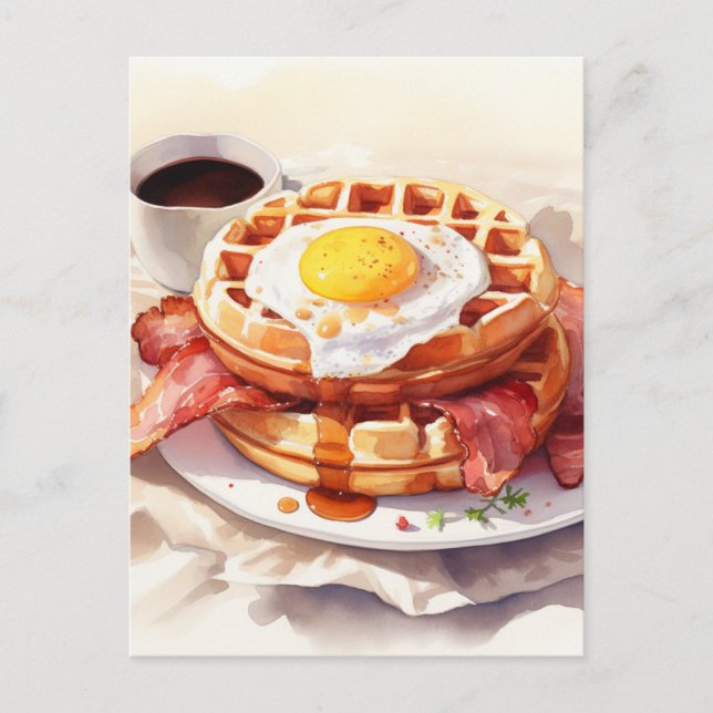 Breakfast Egg Waffle Bacon Coffee Food Foodie Holiday Postcard (Front)
