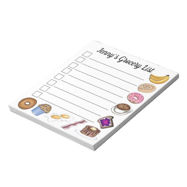 Breakfast Food Favorites Personalized Grocery List Notepad (Rotated)