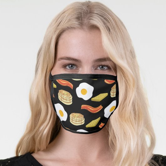 Breakfast Food Pancake Egg Bacon Waffle Black Face Mask (Worn Her)