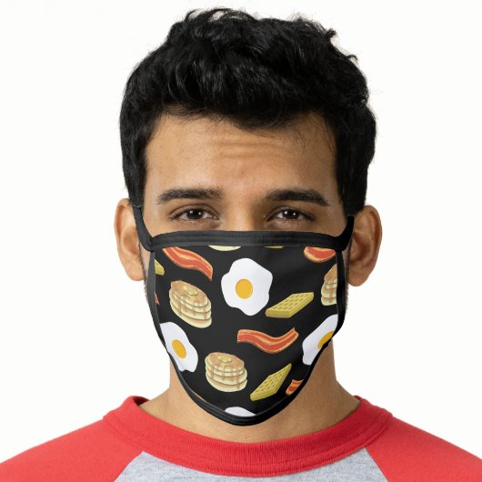 Breakfast Food Pancake Egg Bacon Waffle Black Face Mask (Worn Him)