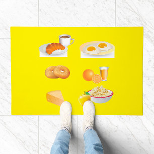 Breakfast Foods Coffee, Croissant, Eggs, Bagels Doormat