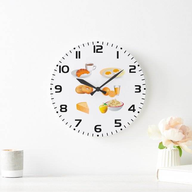 Breakfast Foods Coffee, Croissant, Eggs, Bagels  Large Clock (Creator Uploaded)