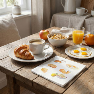 Breakfast Foods Coffee, Croissant, Eggs, Bagels  Napkins