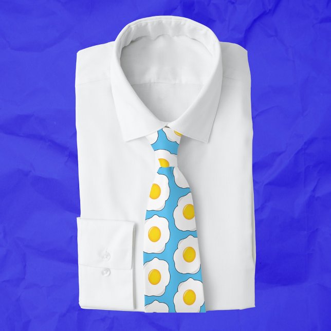 Breakfast Fried Eggs Pattern Foodie Blue Neck Tie (Creator Uploaded)