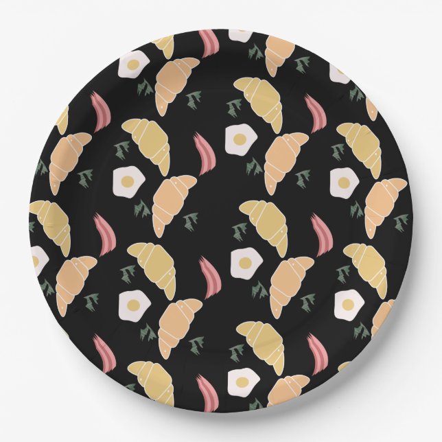 Breakfast Ham and Cilantro Eggs on a Croissant Paper Plates (Front)