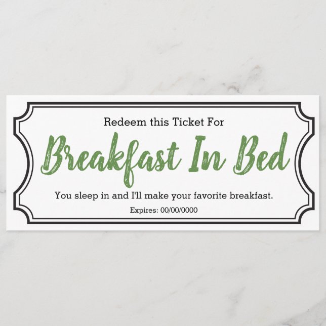 Breakfast In Bed Ticket Menu (Front)