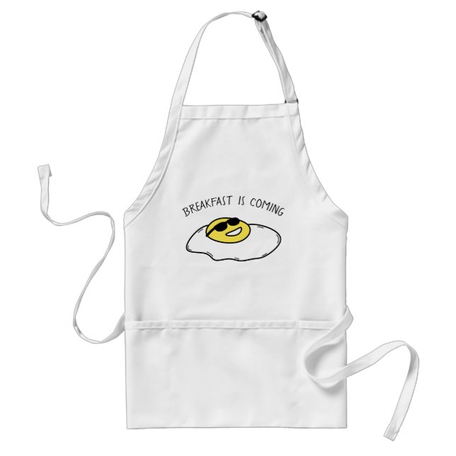 "BREAKFAST IS COMING" Cute Sunny Side Up Egg Adult Apron (Front)