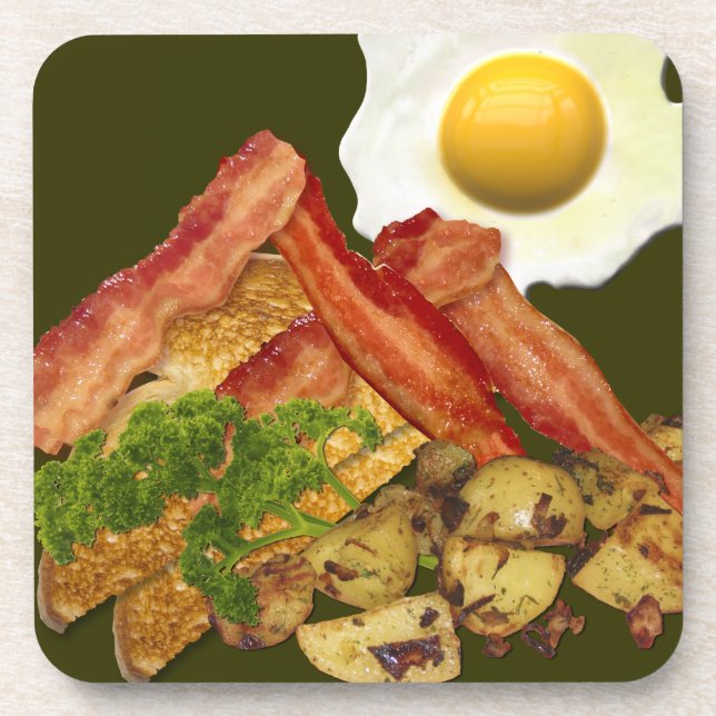 Breakfast Landscape Bacon Eggs Beverage Coaster (Front)