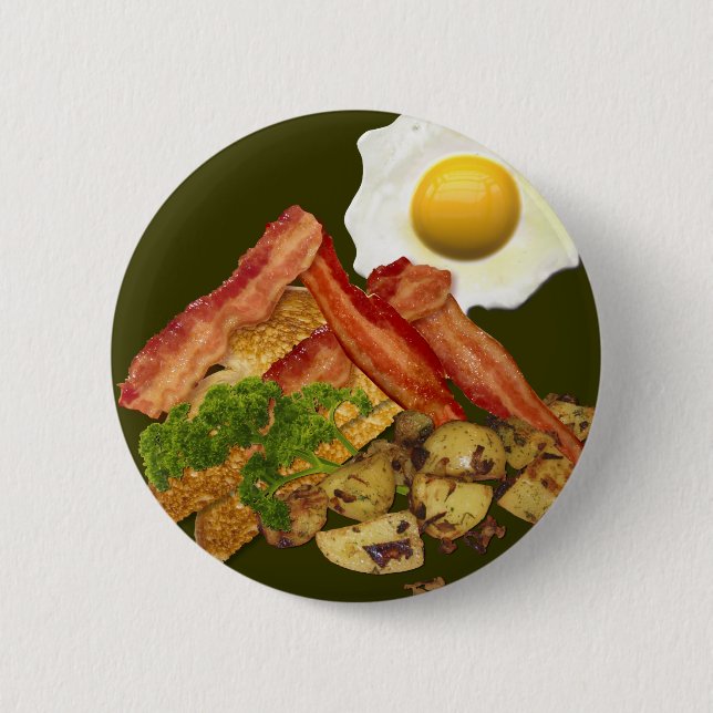 Breakfast Landscape Bacon Eggs Pinback Button (Front)
