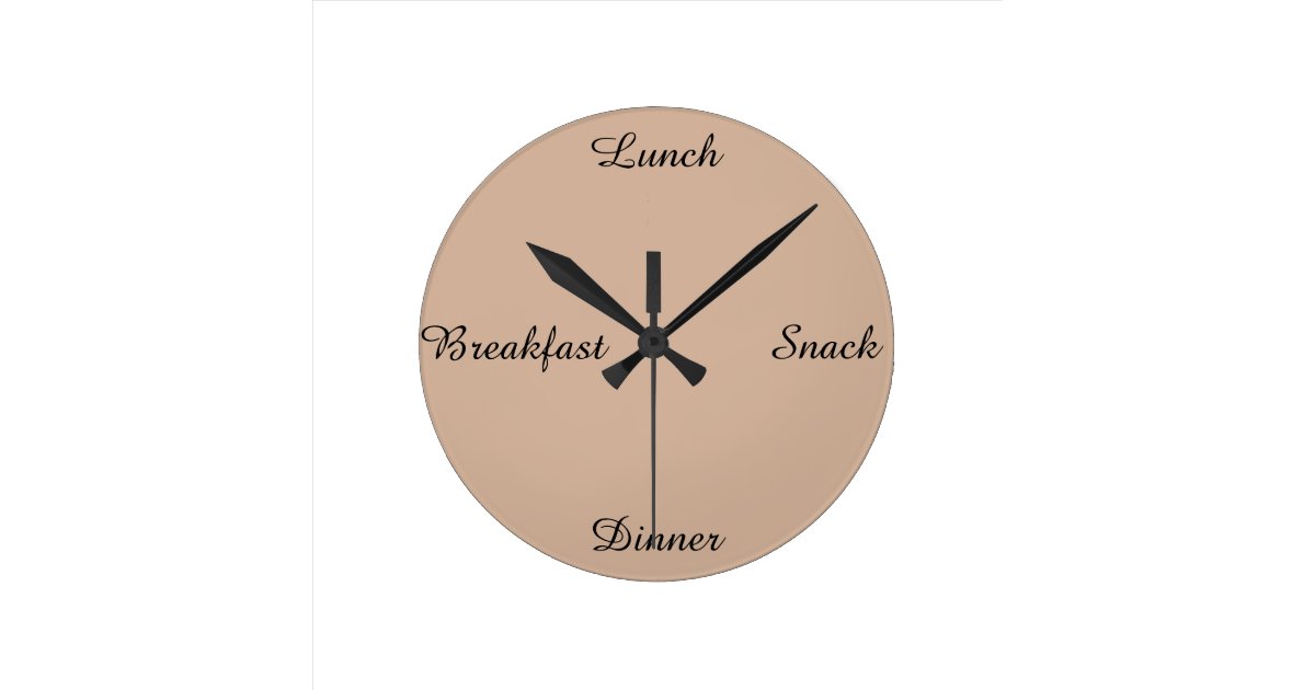 Breakfast lunch snack dinner WALLCLOCK. Round Clock Zazzle